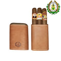 Estuche rígido de cuero marrón claro con puros