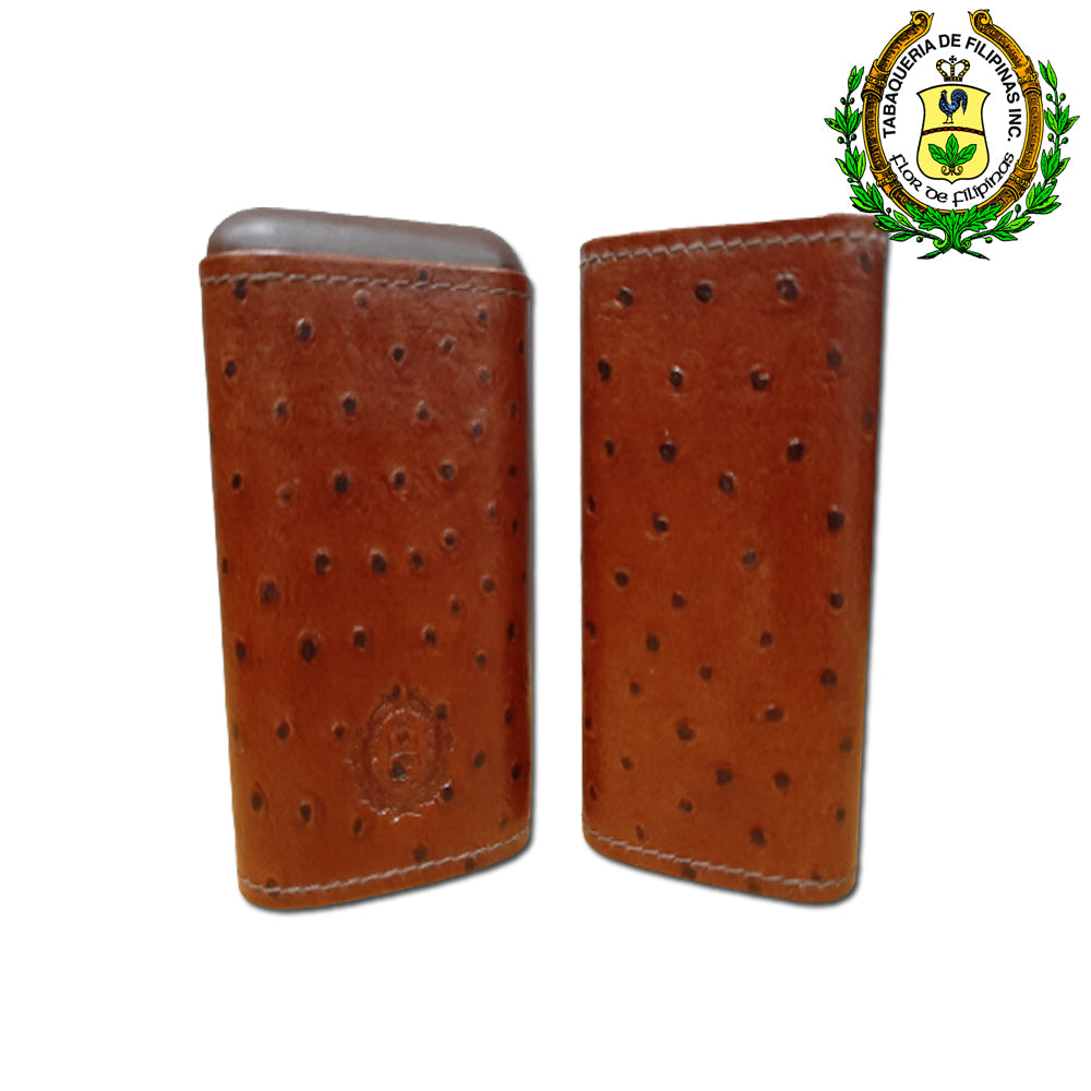 Estuche de cuero para cigarros Robusto (Estuche rígido de avestruz marrón)
